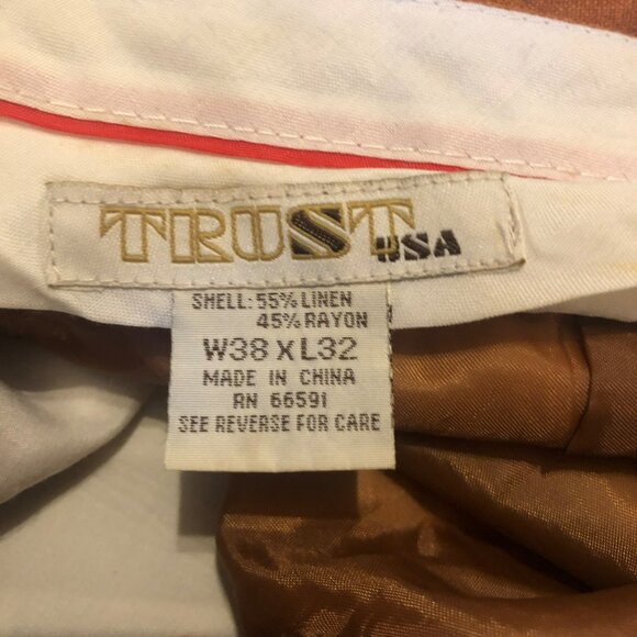 Trust USA Men's XL Brown Linen/Rayon Blend Wide Leg Pants Rust Color VTG - Picture 5 of 7